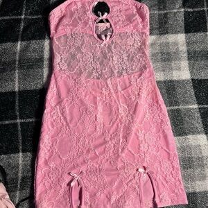 Pink lace mini dress